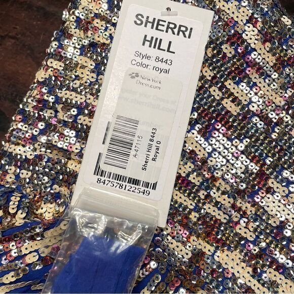 Sherri Hill Style 8443 Sequin Cobalt Royal Blue Short Strapless Prom‎ Dress 0 - Picture 6 of 12